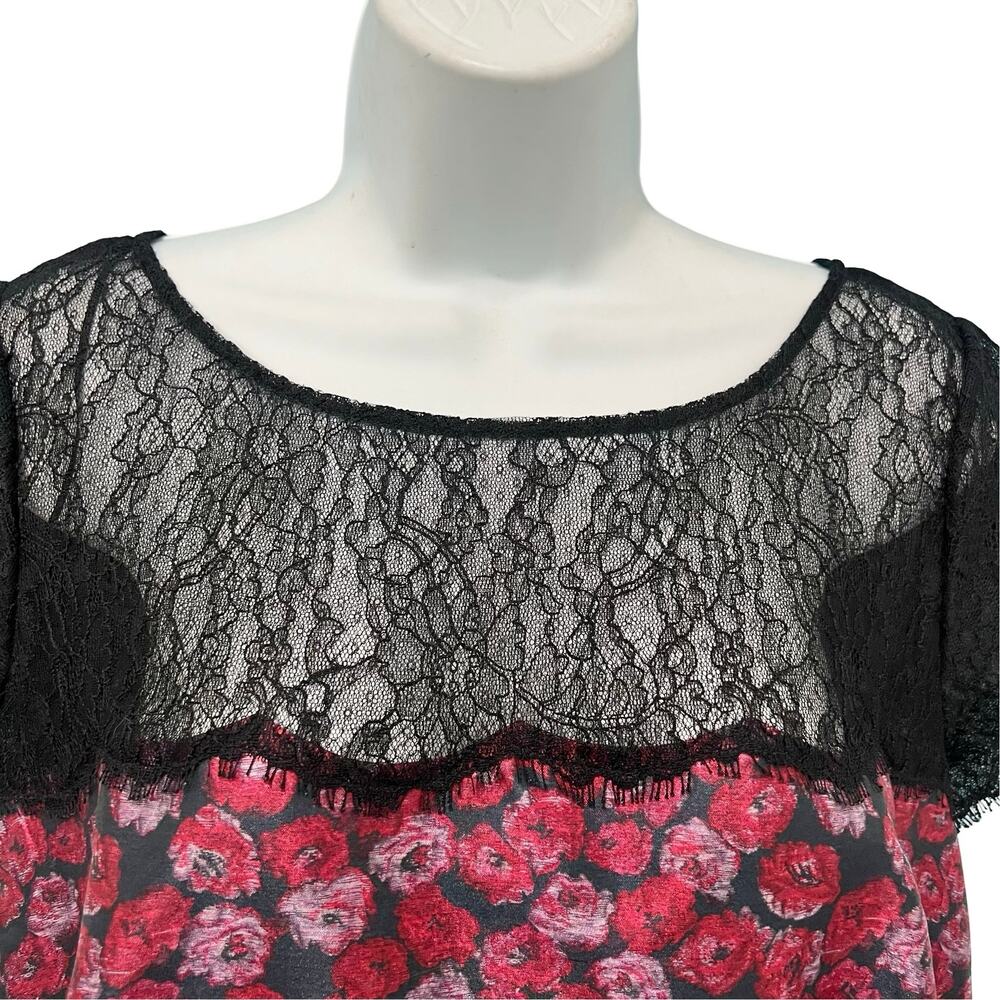 Kay Unger New York Black Pink Cap Sleeve Floral Lace Accent Mini Dress size L - Picture 9 of 11